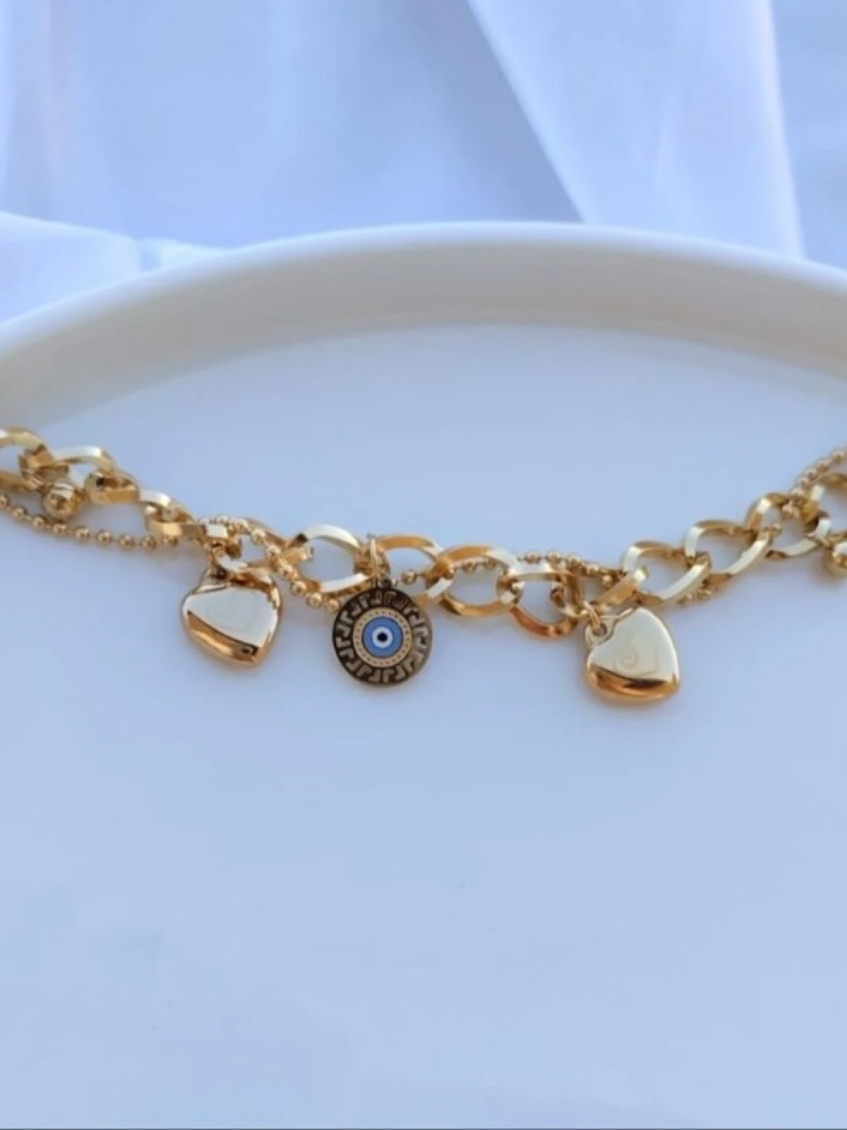 Çelik Kalp&Nazarboncuğu Bileklik