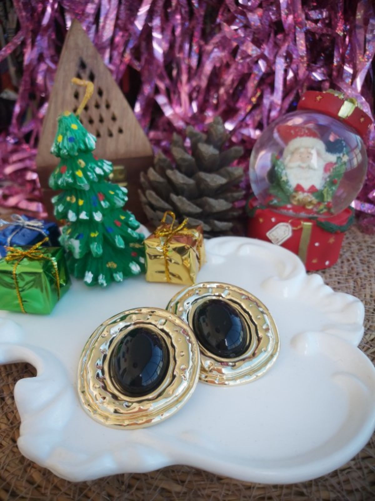 Siyah&Gold Büyük Oval Küpe