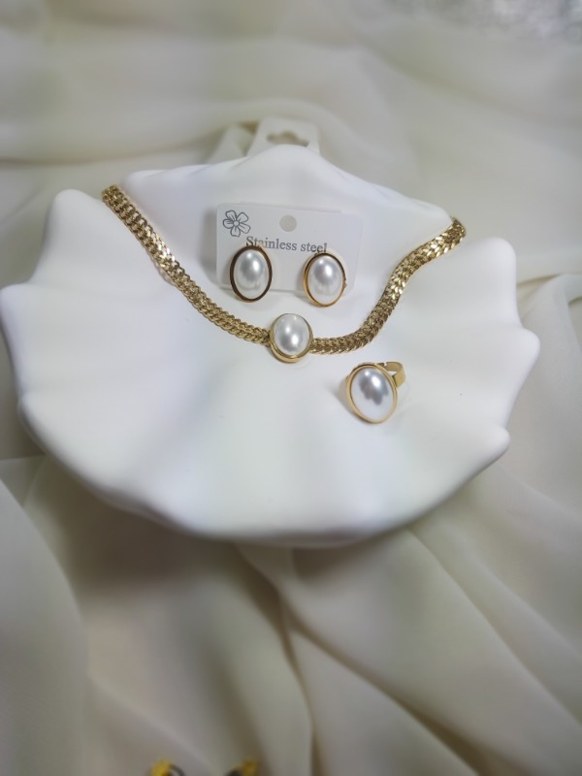 İnci Set (kolye&küpe&yüzük)